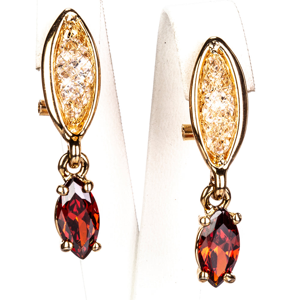 Pozlátené Zliatinové Sada s Červeným Emporia® Krištáľom ( Náhrdelník+Náušnice )