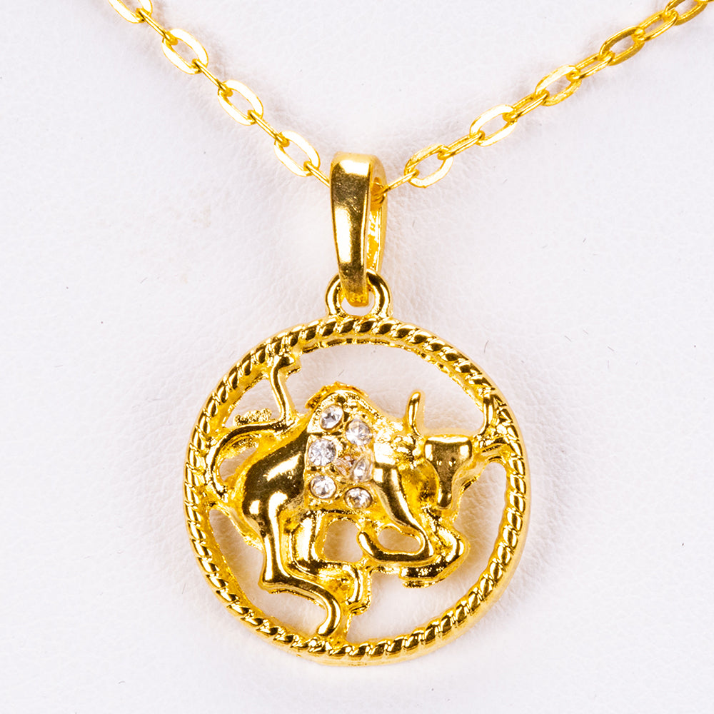 Býk Pozlátený Zliatinový Náhrdelník s Bielym Emporia® Krištáľom ( Náhrdelník+Prívesok )