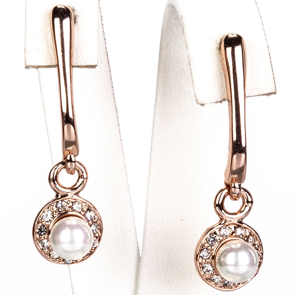 Pozlátené Zliatinové Sada s Sklenená perla a Bielym Emporia® Krištáľom ( Náhrdelník+Náušnice )