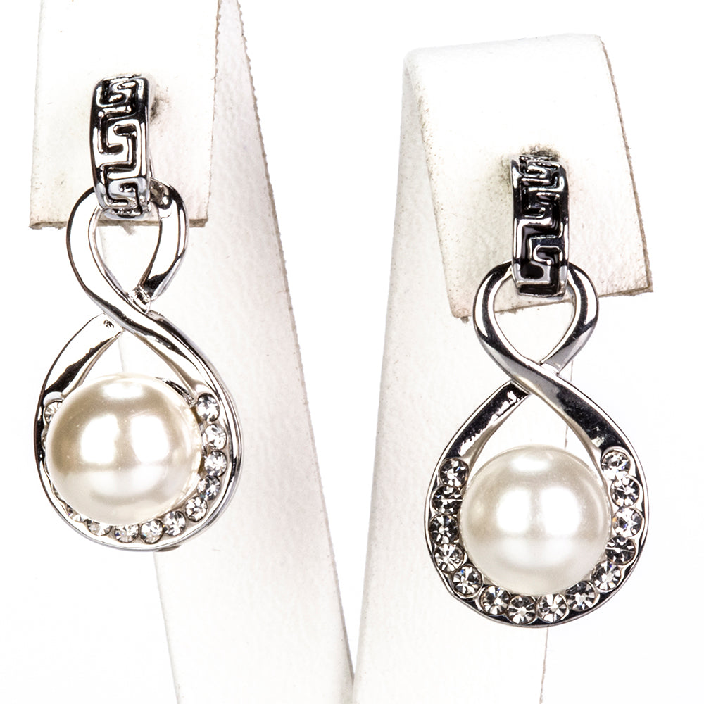 Pozlátené Zliatinové Sada s Sklenená perla a Bielym Emporia® Krištáľom ( Náhrdelník+Náušnice )