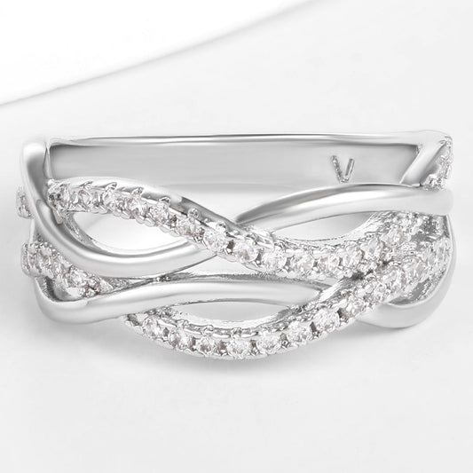 Pozlátený Zliatinový Prsteň s Bielym Emporia® Krištáľom