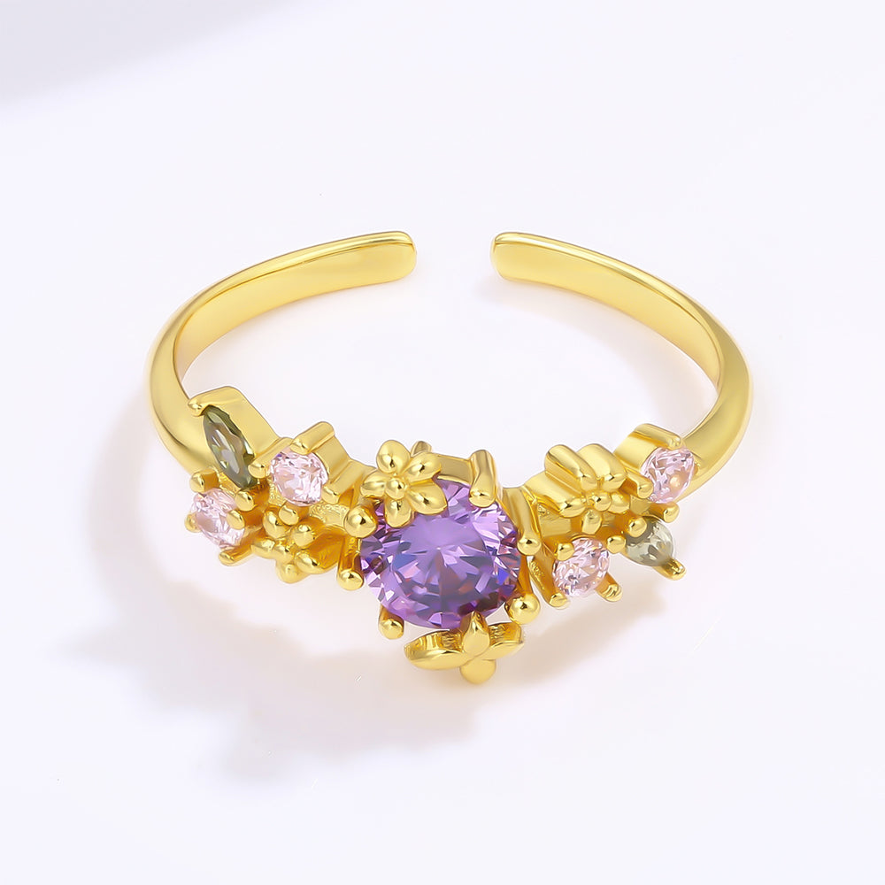 Pozlátený Zliatinový Prsteň s Fialovým Emporia® Krištáľom a Ružovým Emporia® Krištáľom