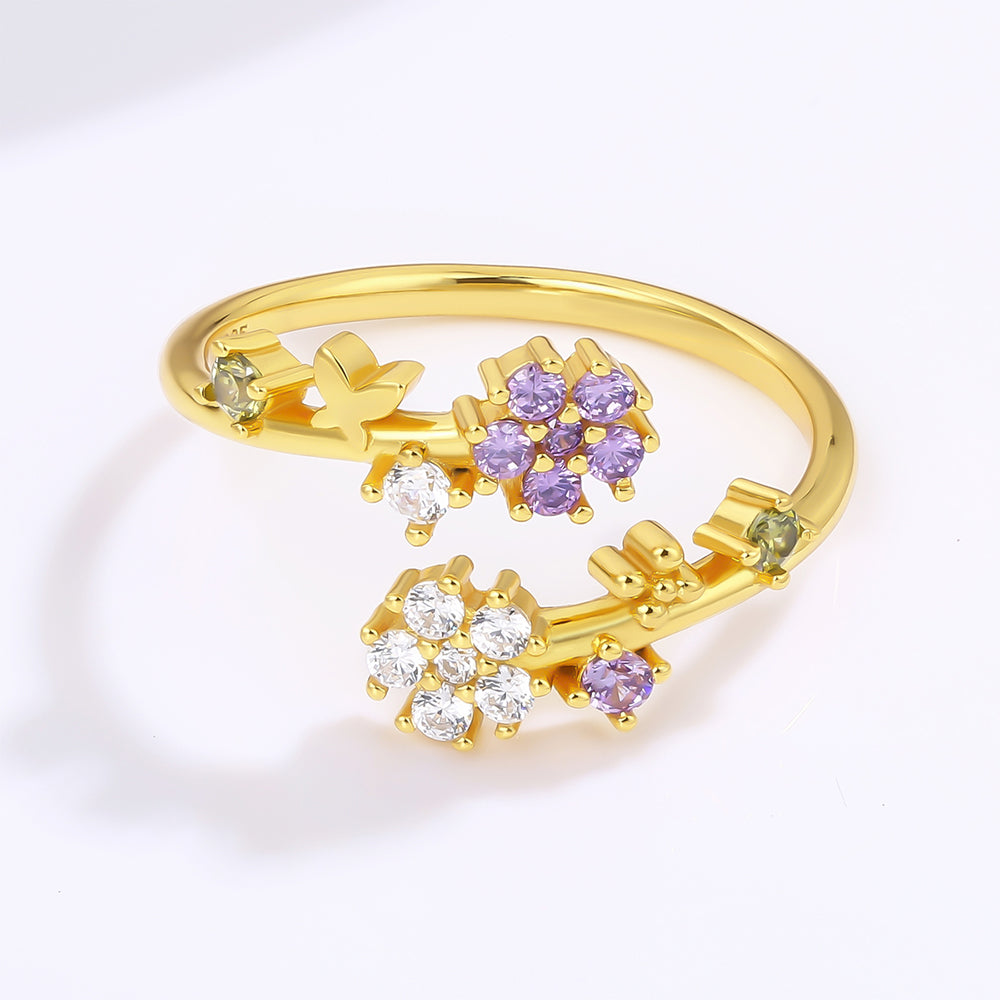 Pozlátený Zliatinový Prsteň s Bielym Emporia® Krištáľom a Fialovým Emporia® Krištáľom