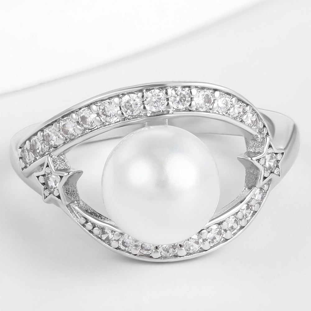 Pozlátený Zliatinový Prsteň s Bielym Emporia® Krištáľom