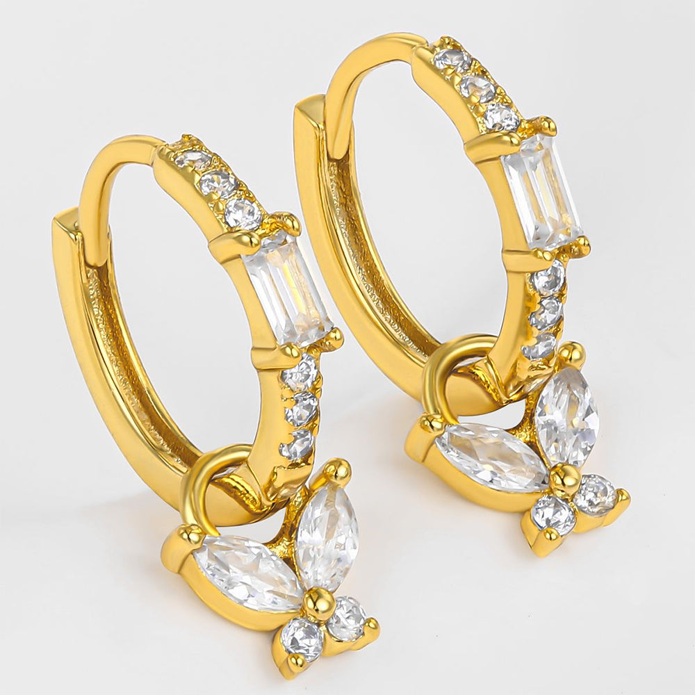 Pozlátené Zliatinové Náušnice s Bielym Emporia® Krištáľom