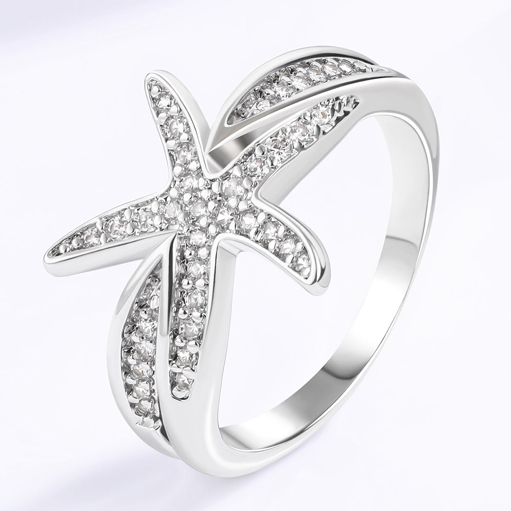 Pozlátený Zliatinový Prsteň s Bielym Emporia® Krištáľom