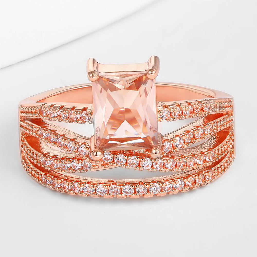 Pozlátený Zliatinový Prsteň s Bielym Emporia® Krištáľom