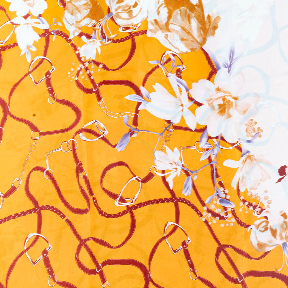 Kvetinové objatie, šatka, 85 x 180 cm, Oranžová, 100% vegánske hodvábie