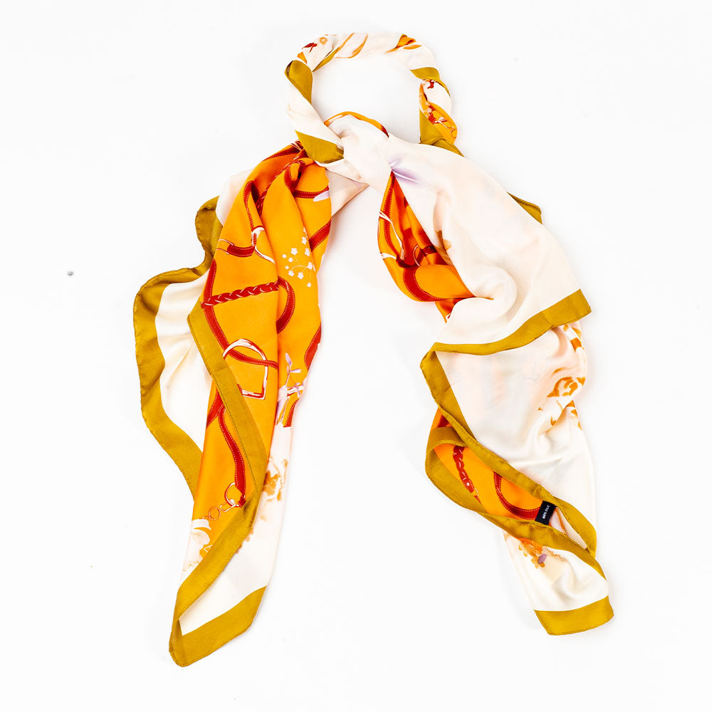 Kvetinové objatie, šatka, 85 x 180 cm, Oranžová, 100% vegánske hodvábie