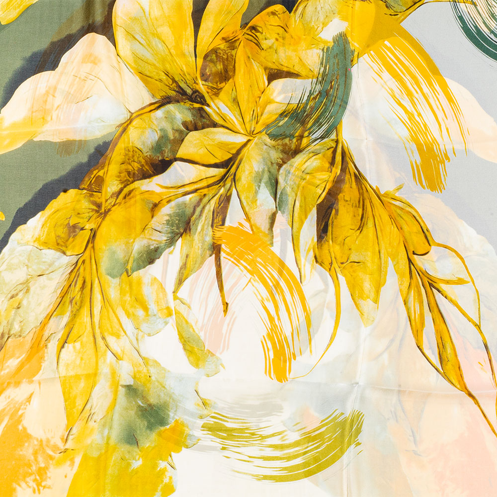 Dojem ľalií, šatka, 85 x 180 cm, Zelená, 100% vegánske hodvábie