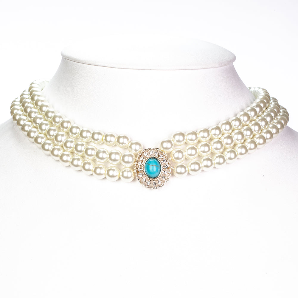 Pozlátené Zliatinové Sada s Sklenená perla a Tyrkysom ( Náhrdelník+Náušnice )