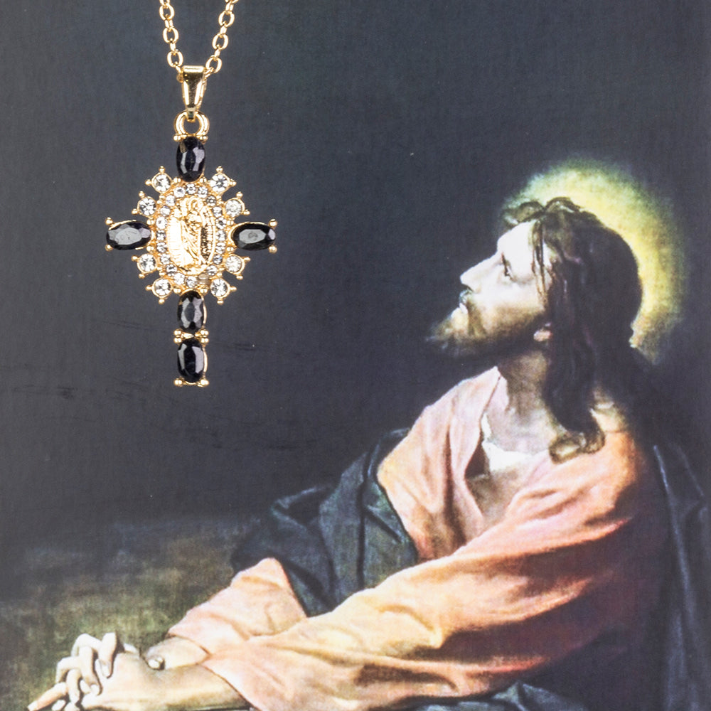 Kríž Pozlátený Zliatinový Náhrdelník s so Zafírom a Bielym Emporia® Krištáľom ( Náhrdelník+Prívesok )