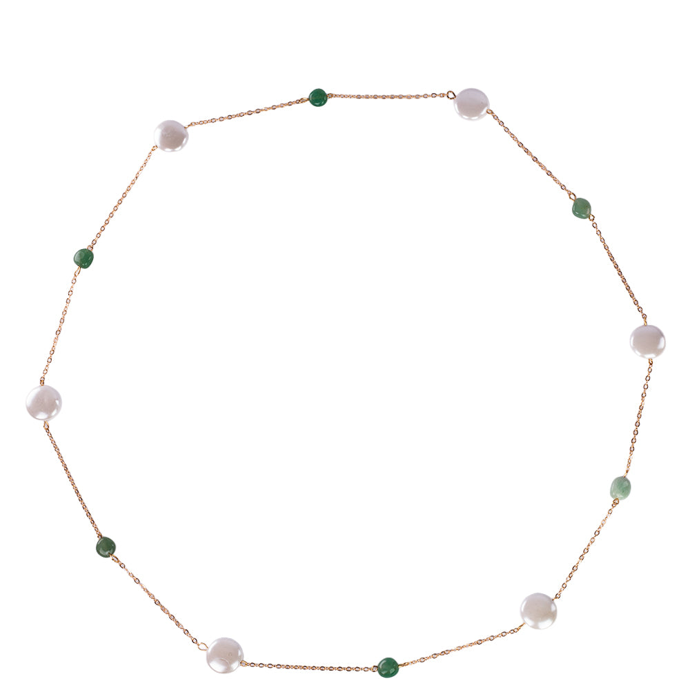 Pozlátený Zliatinový Náhrdelník s Bielou Lastúrou a so Zeleným Aventurinom