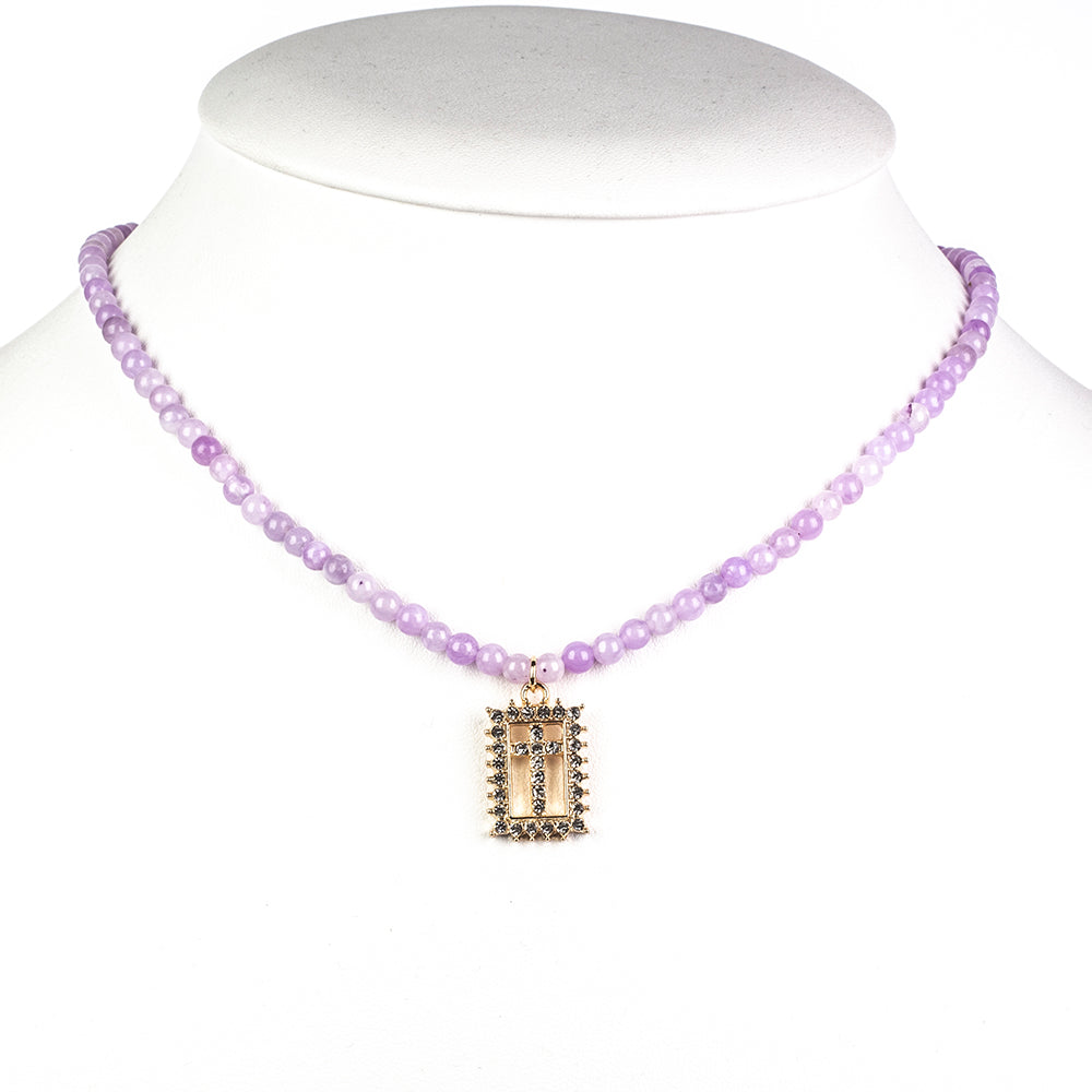 Kríž Korále Náhrdelník s Levanduľovým Kremeňom a Bielym Emporia® Krištáľom ( Náhrdelník+Prívesok )