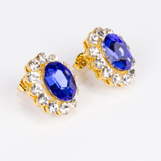 Pozlátené Zliatinové Sada s Modrým Emporia® Krištáľom a Bielym Emporia® Krištáľom ( Náhrdelník+Náušnice )