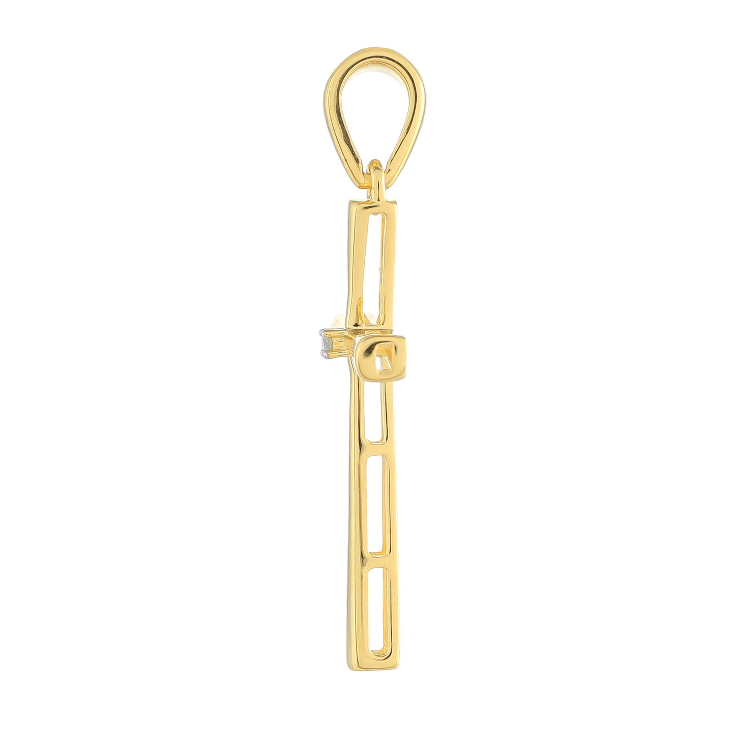 Kríž Pozlátený Strieborný Prívesok s Bielym Diamantom