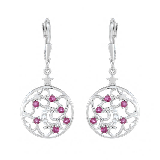 Strieborné Náušnice s Thajským Rubínom a Bielym Topásom