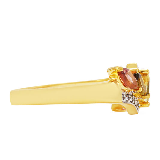 Pozlátený Strieborný Prsteň s Dúhovým Turmalínom z Pelmadulla a Bielym Topásom