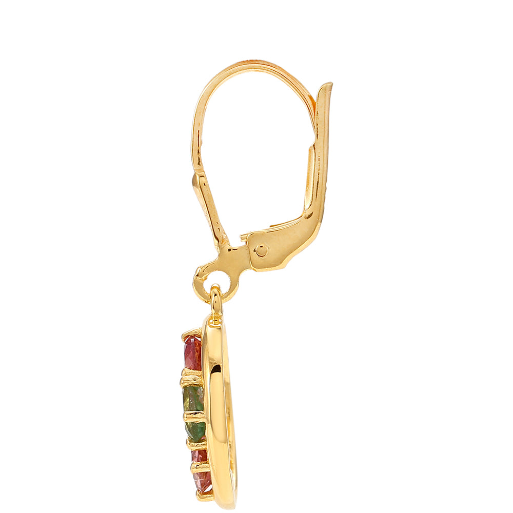 Pozlátené Strieborné Náušnice s Dúhovým Turmalínom z Pelmadulla a Bielym Topásom