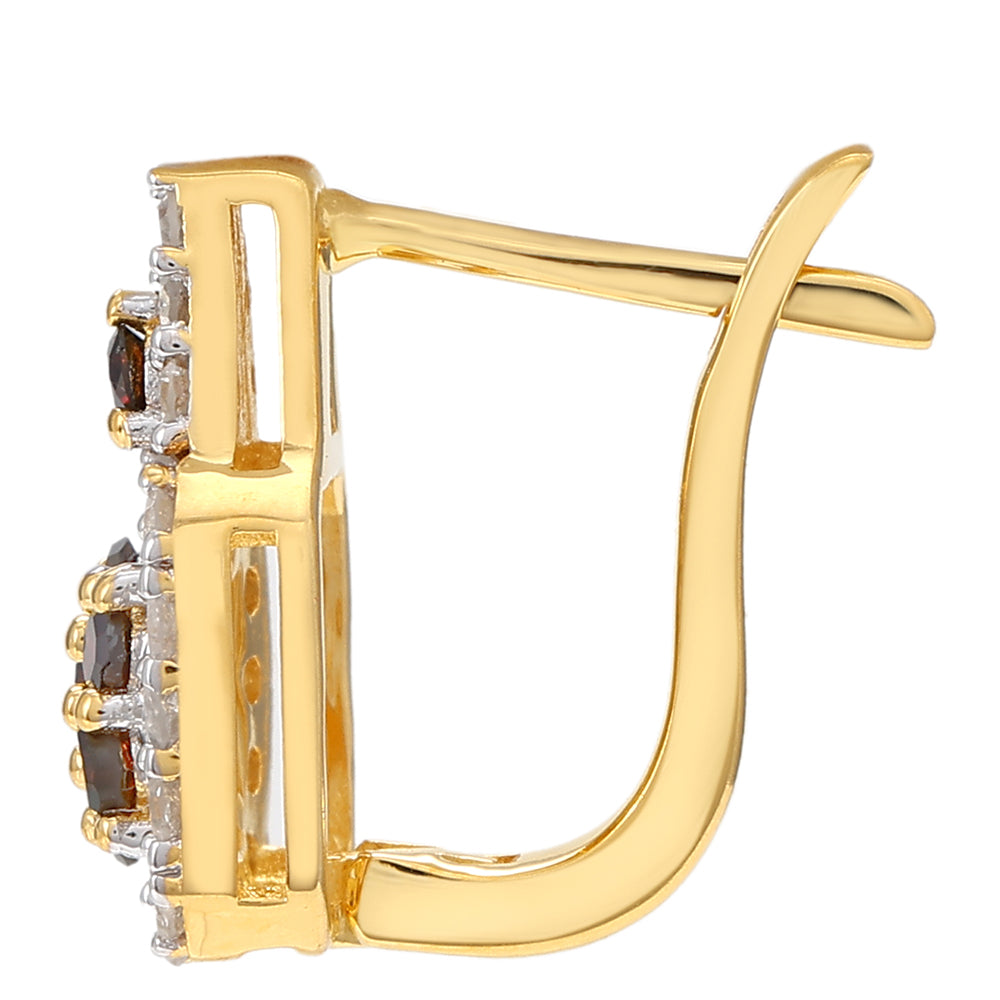 Pozlátené Strieborné Náušnice s Červeným Diamantom a Bielym Diamantom