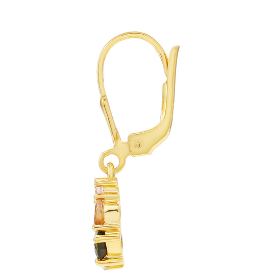 Pozlátené Strieborné Náušnice s Dúhovým Turmalínom z Pelmadulla a Bielym Topásom