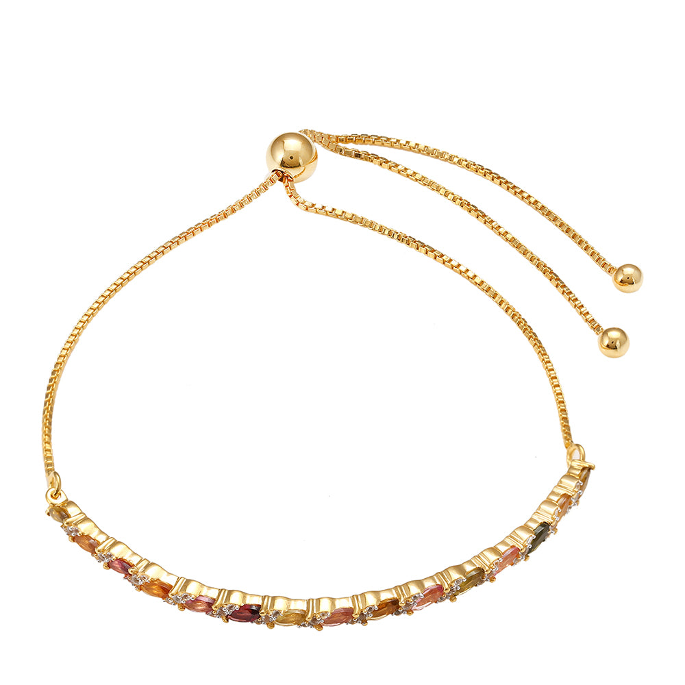 Pozlátený Strieborný Náramok s Dúhovým Turmalínom z Pelmadulla a Bielym Topásom