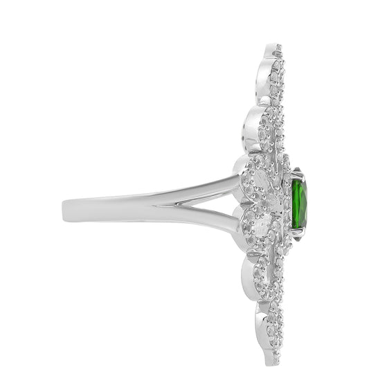 Strieborný Prsteň s Chrom Diopsidom a Bielym Topásom