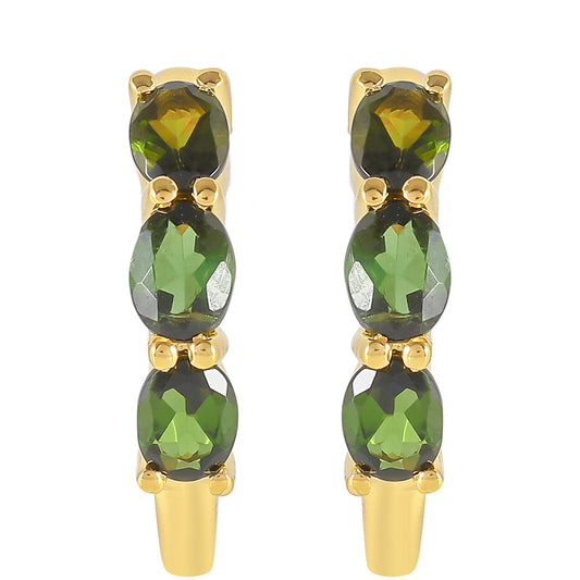 Pozlátené Strieborné Náušnice s so Zeleným Turmalinom