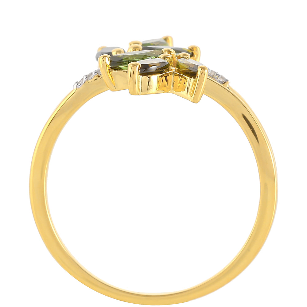 Pozlátený Strieborný Prsteň s so Zeleným Turmalinom a Prírodným Zirkonom