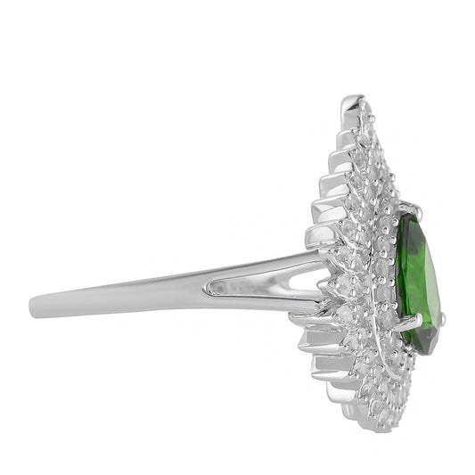 Strieborný Prsteň s Chrom Diopsidom a Bielym Topásom