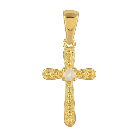 Kríž Pozlátený Strieborný Prívesok s Dúhovým Mesačným Kameňom