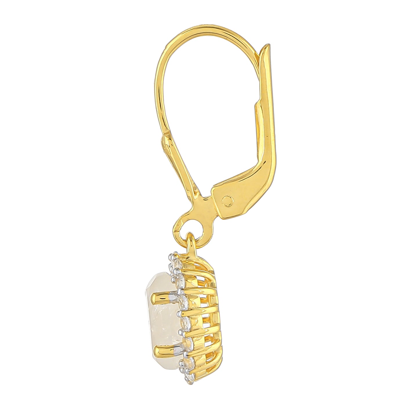 Pozlátené Strieborné Náušnice s Dúhovým Mesačným Kameňom a Bielym Topásom