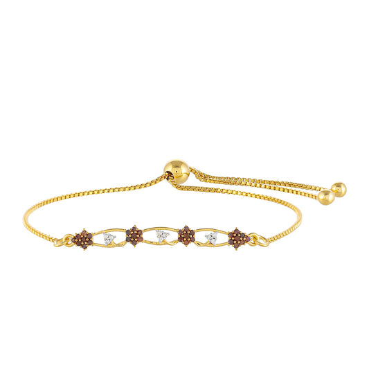 Pozlátený Strieborný Náramok s Červeným Diamantom a Bielym Diamantom