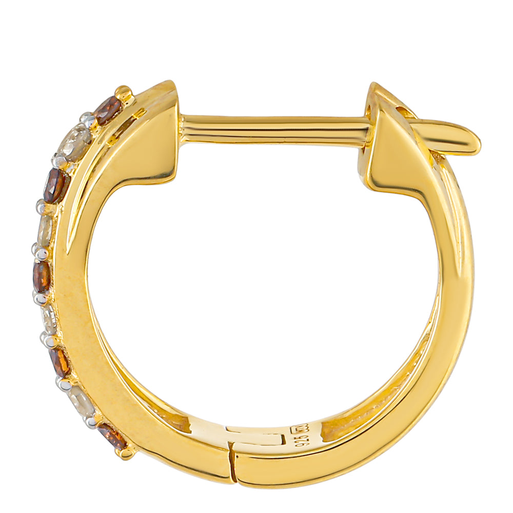 Pozlátené Strieborné Náušnice s Červeným Diamantom a Bielym Diamantom