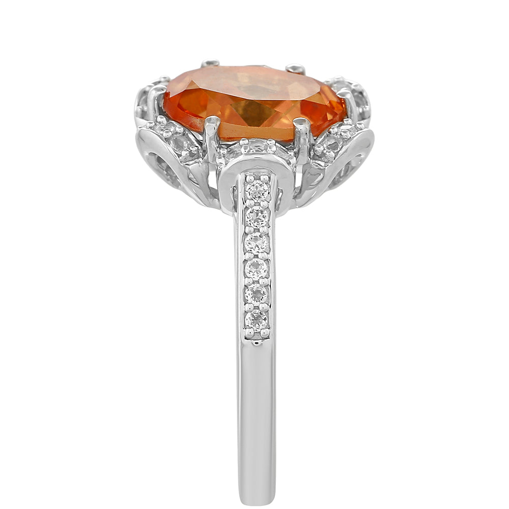 Strieborný Prsteň s Padparadscha Kremeňom a Bielym Topásom
