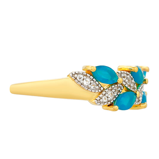 Pozlátený Strieborný Prsteň s Etiópskym Paraiba Modrým Opálom a Bielym Topásom