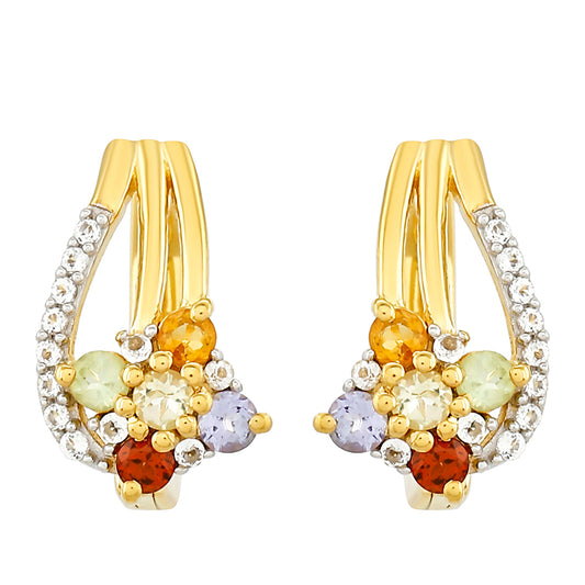 Pozlátené Strieborné Náušnice s Tanzanitom a Citrínom