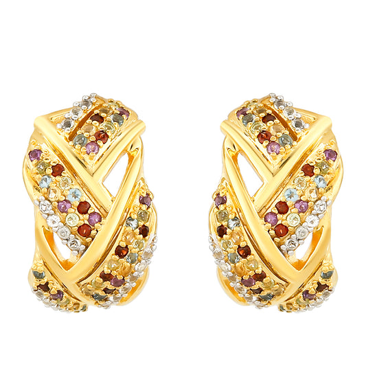 Pozlátené Strieborné Náušnice s Ametystom a Citrínom