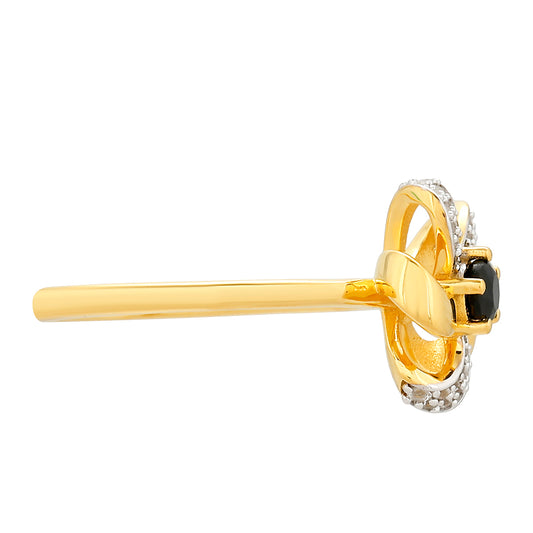 Pozlátený Strieborný Prsteň s Čiernym Turmalínom a Bielym Topásom