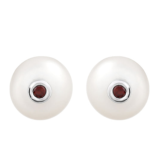 Strieborné Náušnice s Granátom a Bielou Sladkovodnou Perlou