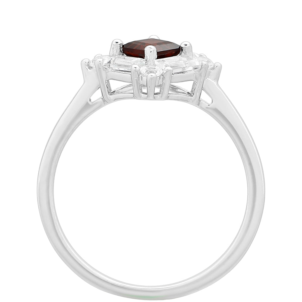 Strieborný Prsteň s Granátom a Bielym Topásom