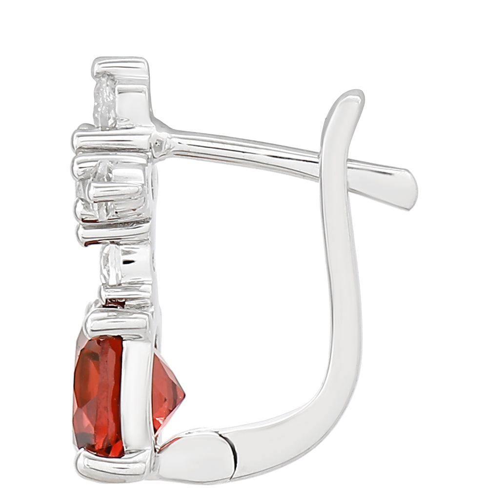 Strieborné Náušnice s Granátom a Bielym Topásom