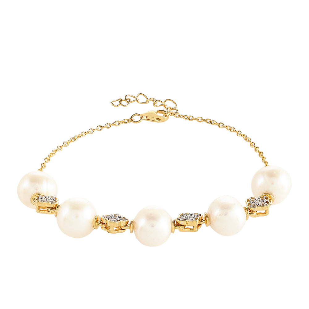 Pozlátený Strieborný Náramok s Barokovou Sladkovodnou Kultivovanou Perlou a Bielym Topásom