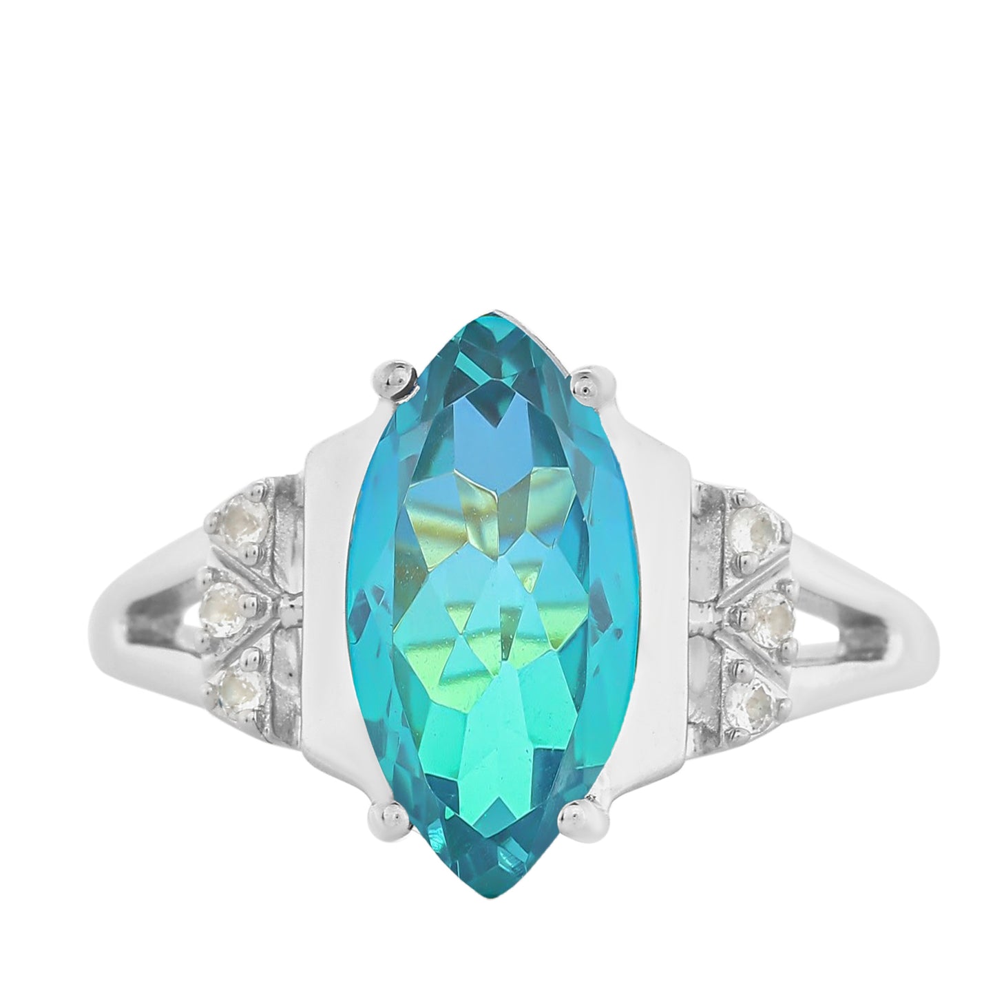 Strieborný Prsteň s Pávím Kremeňom a Bielym Topásom