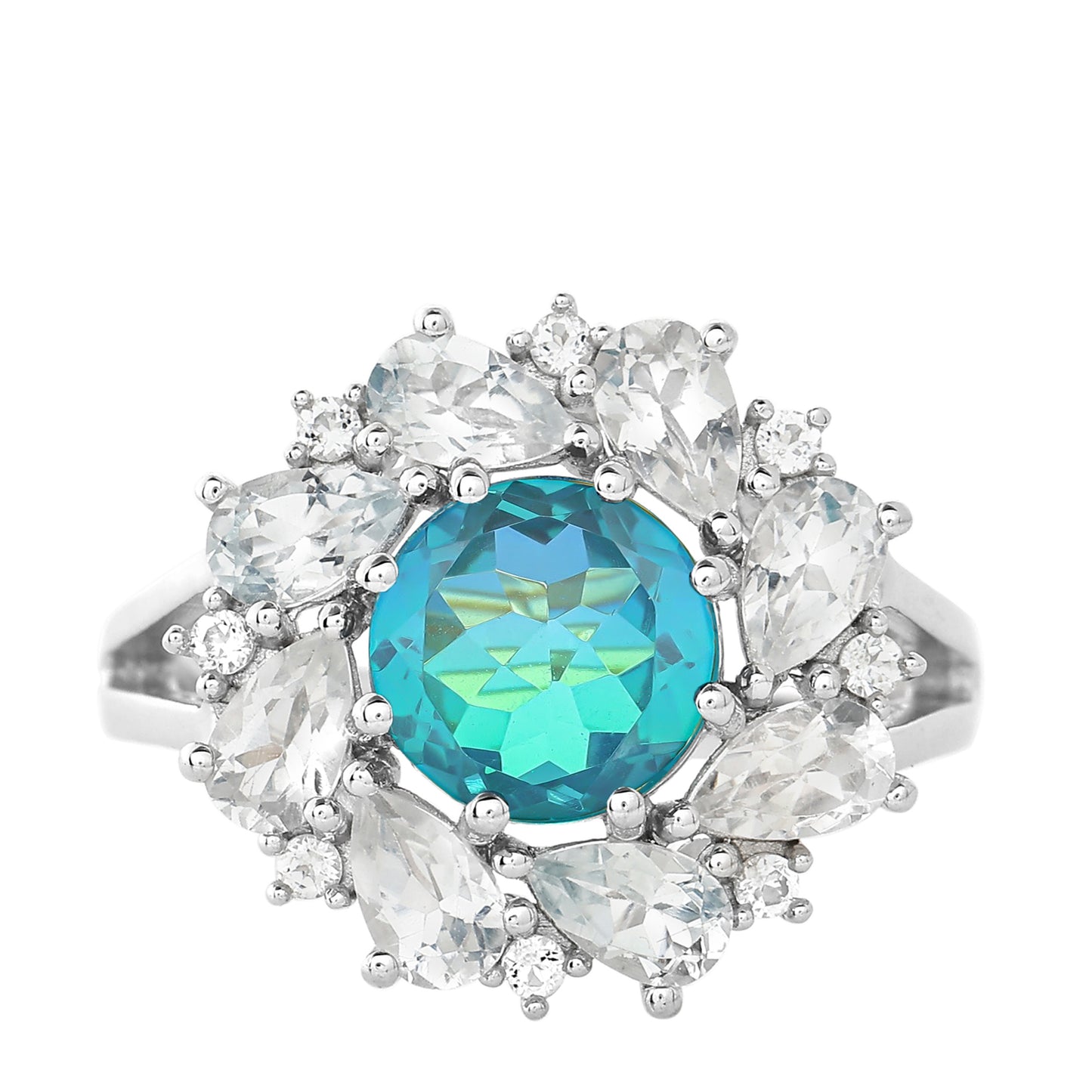 Strieborný Prsteň s Pávím Kremeňom a Bielym Topásom