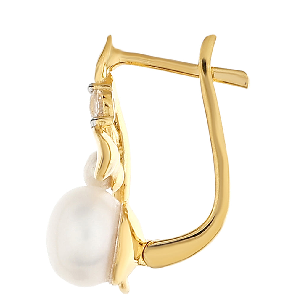 Pozlátené Strieborné Náušnice s Barokovou Sladkovodnou Kultivovanou Perlou a Bielym Topásom