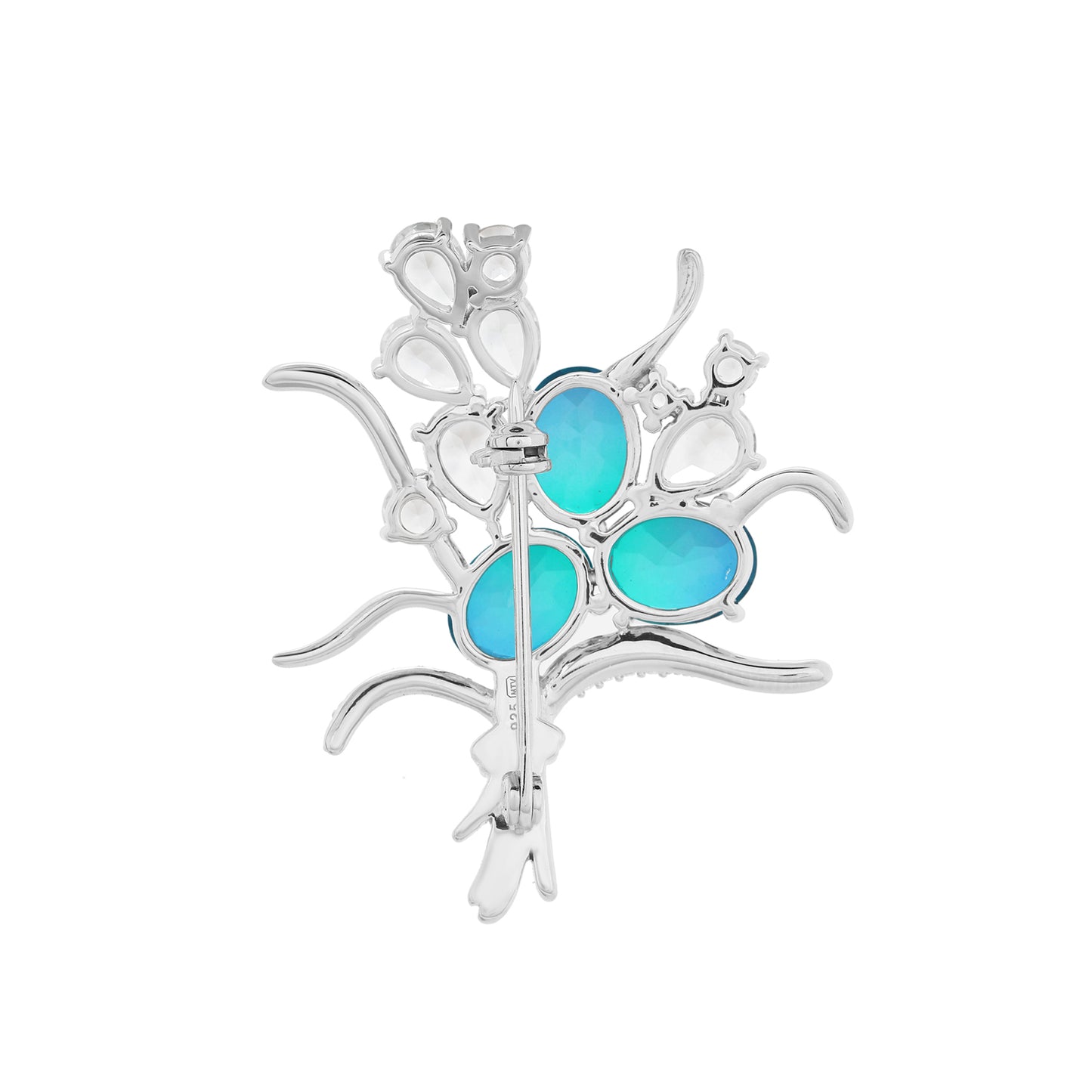 Strieborný Brošňa s Pávím Kremeňom a Bielym Topásom