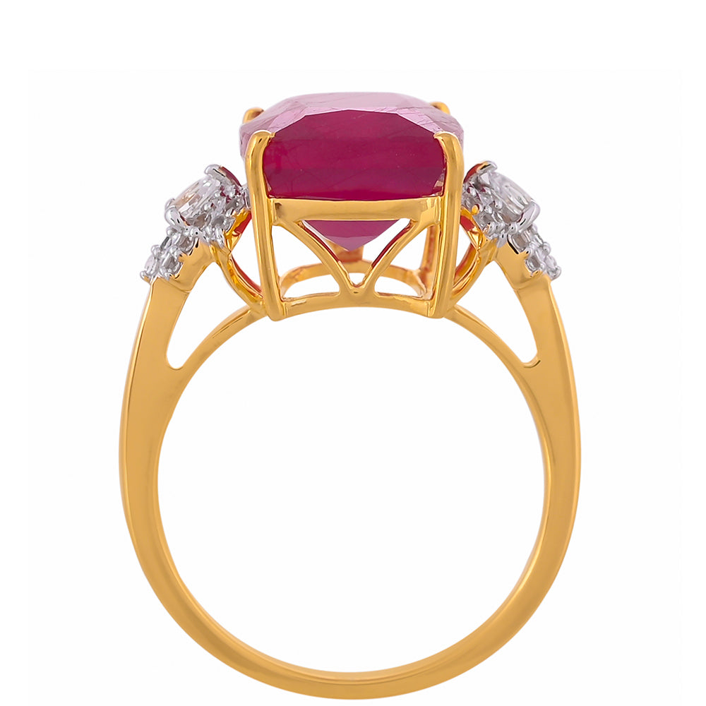 Pozlátený Strieborný Prsteň s Madagaskarským Rubínom a Bielym Topásom
