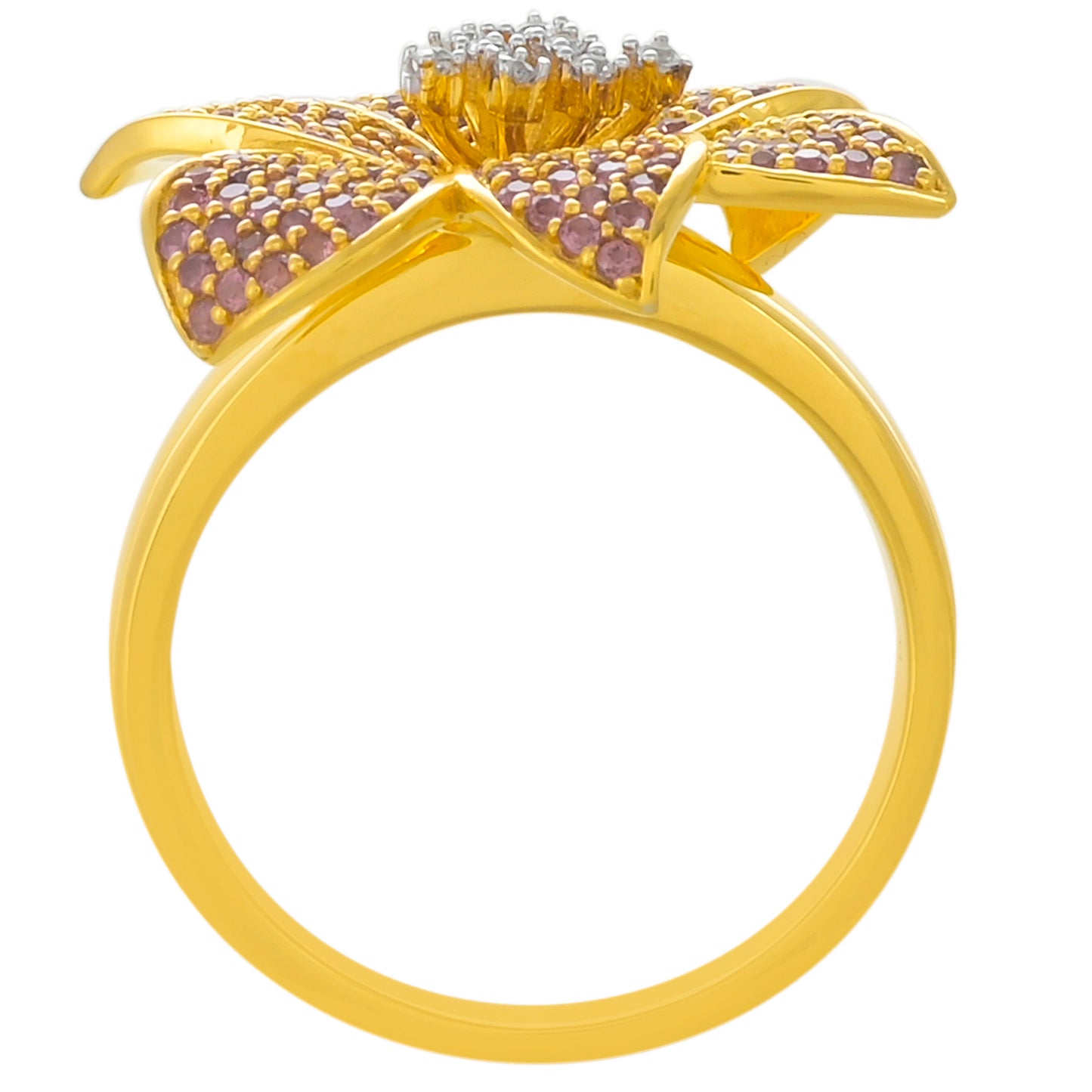 Pozlátený Strieborný Prsteň s Rhodolitovým Granátom a Bielym Topásom