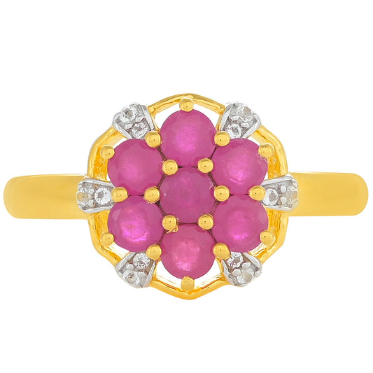 Pozlátený Strieborný Prsteň s Thajským Rubínom a Bielym Topásom